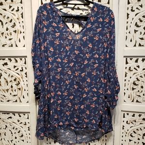 Lush Blue and Orange High/Low Floral Tunic Top
